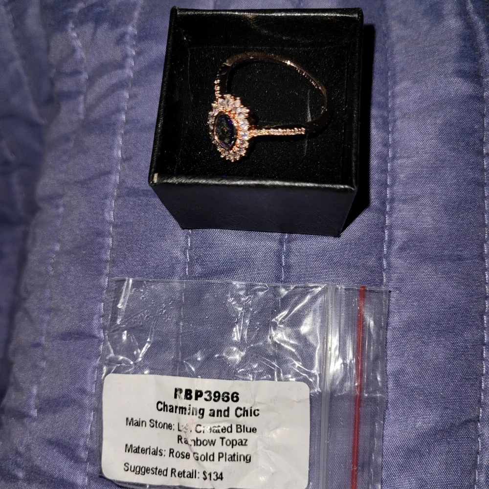 Lab created blue rainbow topaz (ROSE GOLD PLATTING) - Picture 2 of 3